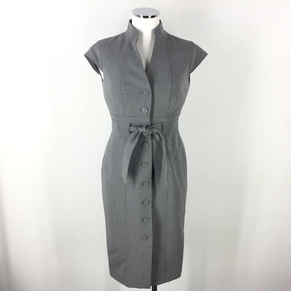 Calvin Klein Gray Button-Front Sheath Dress with Waist Tie